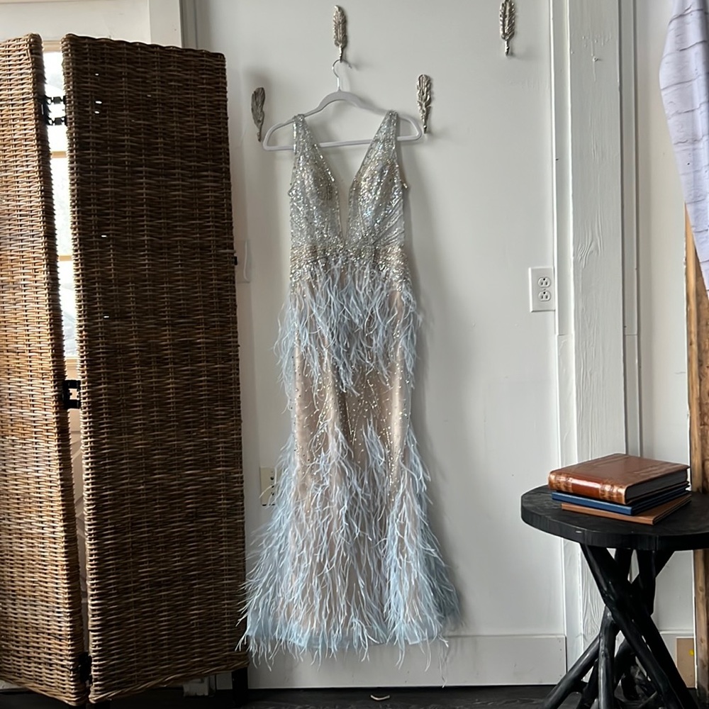 Jovani Feather Formal Gown for Prom Pageant or Homecoming